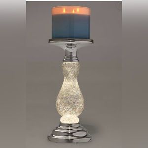 Bath & Body Works Lighted pedestal candle holder with silver swirling glitter